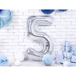 Foil balloon silver, number 5 – 86 cm