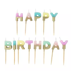 Letter candles Happy Birthday pastel and gold