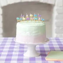 Bougies-lettres Happy Birthday pastel et or