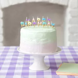 Candele a forma di lettera Buon compleanno pastello e oro