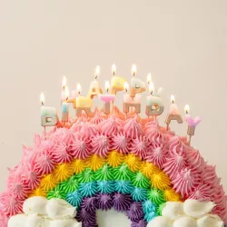 Bougies-lettres Happy Birthday pastel et or