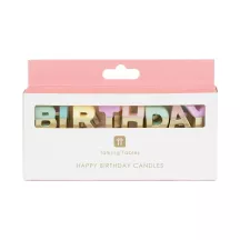 Letter candles Happy Birthday pastel and gold