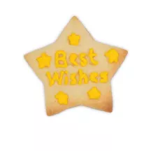 Star cookie cutter with embossing ejector "Best Wishes"