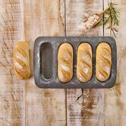 Perforated mini baguette baking tray