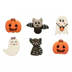 6 Ghost, bat, cat and pumpkin sugar decorations