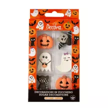 6 Ghost, bat, cat and pumpkin sugar decorations