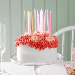 Candles pink, pink and gold 10 cm, 16 pieces