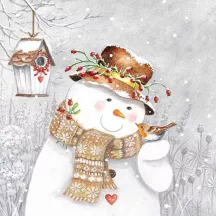 Papierservietten Schneemann & Rotkehlchen, 20 Stück
