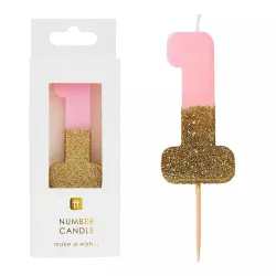 Number candle 1 with pink and gold
