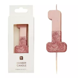 Bougie numéro 1 avec or rose et paillettes roses