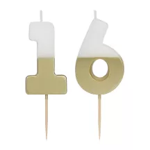 Number candle 16 with white and gold