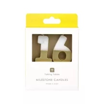 Number candle 16 with white and gold