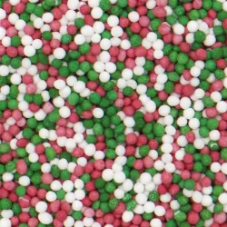 Zuckerperlen Nonpareilles Rot-Weiss-Grün, 100 g