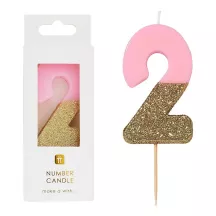 Candela numero 2 con rosa e oro