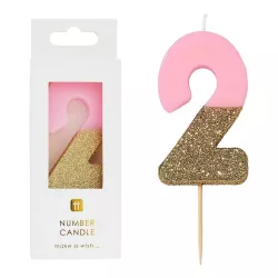 Bougie numéro 2 avec rose et or