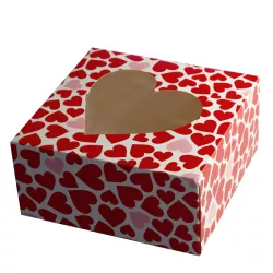 Cake box with hearts and window, 19 x 19 x 9 cm