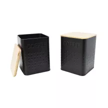 Coffee tin with bamboo lid, 11 x 11 x 14 cm