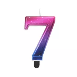 Metallisierte Kerze in Blau und Magenta - Zahl: 7