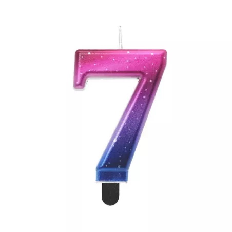 Metallisierte Kerze in Blau und Magenta - Zahl: 7