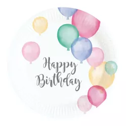 Piatti di carta Happy Birthday colorati Ø 18 cm, 8 pezzi per bambini