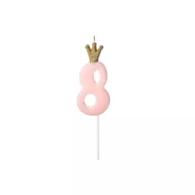 Pink candle with crown - Number: 8