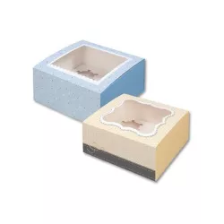 Scatole per cupcake con inserto, blu e giallo