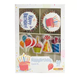 Pirottino per cupcake con topper Happy Birthday, set da 24 pezzi