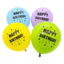 Ballons LED Happy Birthday avec étoiles, 27.5 cm, lot de 4