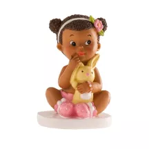 Statuetta per il battesimo - Ragazza e coniglietto