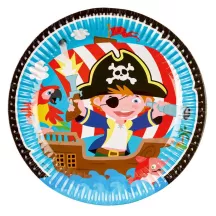 Assiettes en carton Pirates Ohé Ø 23 cm, 8 pièces pour un anniversaire d'enfant