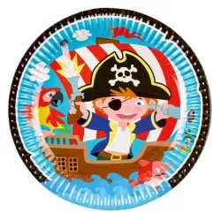 Paper plates Pirates Ahoy Ø 23 cm, 8 pieces for children's birthday parties