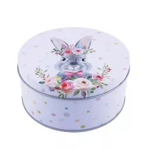 Cookie tin round rabbit white, Ø 135 x 70 mm