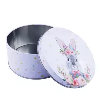 Cookie tin round rabbit white, Ø 135 x 70 mm