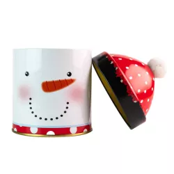 Cookie tin snowman with hat Ø 90 x 125 mm