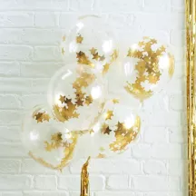 Confetti balloons gold stars, set of 5 (Ø 30 cm)