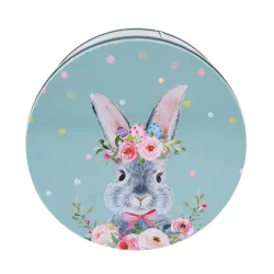 Cookie tin round rabbit light blue 185 x 75 mm