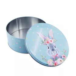 Cookie tin round rabbit light blue 185 x 75 mm