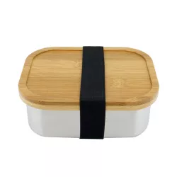 Edelstahl-Brotdose mit Bambusdeckel, 165 x 120 x 56 mm