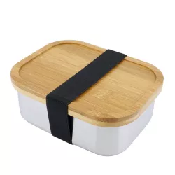 Boîte à pain en acier inoxydable avec couvercle en bambou, 165 x 120 x 56 mm