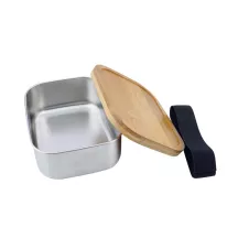Edelstahl-Brotdose mit Bambusdeckel, 165 x 120 x 56 mm