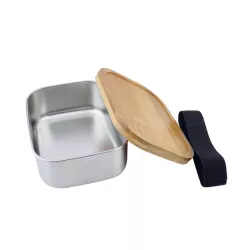 Edelstahl-Brotdose mit Bambusdeckel, 165 x 120 x 56 mm