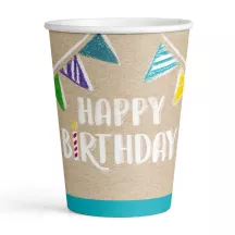Party cup Happy Birthday nature, 250 ml, 8 pieces