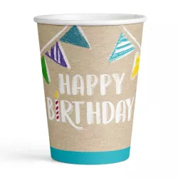 Gobelet de fête Happy Birthday Naturel, 250 ml, 8 pièces