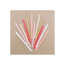 12 Longues bougies - rose, or et blanc