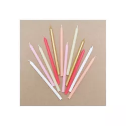 12 Long candles - pink, gold and white