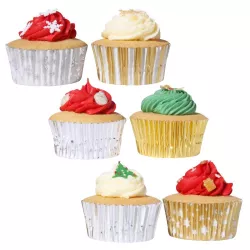 Moules à cupcakes Mélange de Noël or et argent, 100 pièces