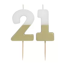Zahlenkerze 21 mit Weiss und Gold