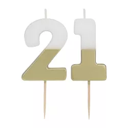 Zahlenkerze 21 mit Weiss und Gold