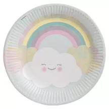 Paper plates rainbow and clouds Ø 23 cm, 8 pieces