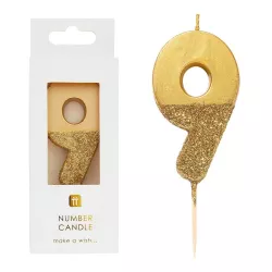 Candela numero 9 con glitter oro e oro